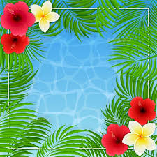 Hawaiian Flowers And Palm Leaves On Water Background Hawaiian Flowers Hawaiian Background Water Background
