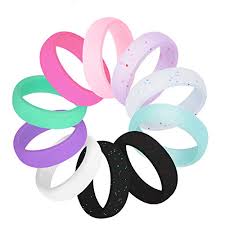 Cooloo 10 Pack Silicone Wedding Ring For Women Premium Medical Grade Wedding Bands Thin And Stackable Durable Comfortable Antibacterial Rubber Rings