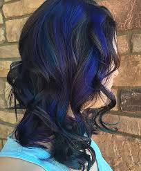 40 best blue hair highlights images hair dyed hair. Medium Curly Black Hairstyle With Blur Highlights Latest Hair Color Hair Highlights Hair Styles