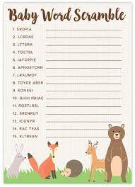Woodland Baby Shower Word Scramble Game Free Printable Baby Shower Games Free Baby Shower Games Baby Shower Printables