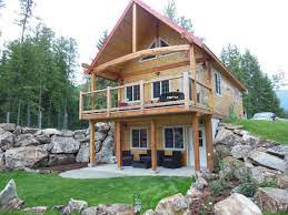 Examine the sides of the door in the wall of a log cabin with walkout basement to determine the material composition of the foundation wall. Pin On Cottage Design Ideas