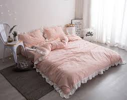 100 Cotton Washed Fabric Fancy Girls Princess Bedding Sets Light Pink Sheets With White Stripe And White Ruffle Duvet Cover Set Pink Sheets Duvet Cover Setprincess Bedding Set Aliexpress