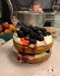 Dessert Person cornmeal-strawberry cake with blackberries (strawbs are out  of season by me) : rbon_appetit
