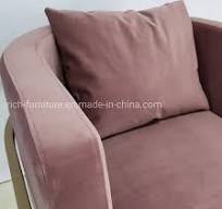 Kursi Sofa Tunggal Beludru Merah Muda dengan Rangka Logam ...
