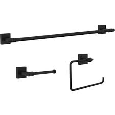 Franklin Brass Maxted 3 Piece Bath Hardware Set With Towel Ring Toilet Paper Holder And 24 In Towel Bar In Matte Black Max63 Mb R The Home Depot Franklin Brass Bath Hardware Bathroom Hardware