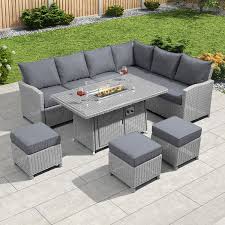 The upper level with the heaters was way too… Nova Heritage Ciara Corner Dining Set With Fire Pit Table Right Hand White Wash Crownhill