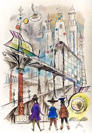 Illustration obrazy malarstwo zdjęcia rysunek ilustrator rysunki sztuka grafika. Jan Marcin Szancer Patentonia Podroze Pana Kleksa Ok 1968