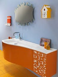 You can paint walls and ceiling in your bathroom in white but buy some orange furniture, an orange rug, an orange shower curtain and some other elements of decor in this color. Dare To Have An Orange Bathroom
