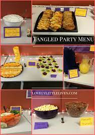 We got three table cloths from the dollar tree in the colors of the party. Tangled Party Menu With Lovely Little Themed Foods To Go Along With The Tangled Rapunzel Movie A Perfect Tangled Birthday Party Bday Party Kids Tangled Party