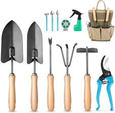 Each tool also includes handle hang holes for simple storage. Buy Mosfiata Garden Tools Set 12 Pieces Gardening Tools Comfortable Handle And Heavy Duty Hoe Rake Trowel Handle Tools Transplanter Weeder Professional Pruner Sprayer Rope Kit With Organizer Bag Online In Vietnam