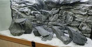 Aquarium Grey Rocks With 3d Grey Background And Matching White Aquarium Gravel Aquarium Decoration Aquarium Decorations Aquarium Backgrounds Aquarium Gravel