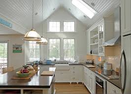 white kitchen, love the vaulted ceiling