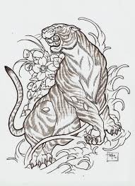 Black And White Japanese Tiger Tattoo Designs Outline Flowers And Japanese Tiger Tattoo Design Japanese Tiger Tattoo Tiger Tattoo Tiger Tattoo Design