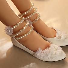 2014 New White Beautiful Women Flats Shoes Bridal Bridesmaid Flower Lace Pearl Wedding Shoes Shallow M Wedding Shoes Lace Lace Bridal Shoes Pearl Wedding Shoes