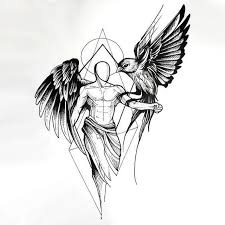 Sketch Style Angel With Bird Tattoo Design Tattoo Design Drawings Sketch Style Tattoos Sketch Tattoo Design