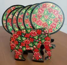 Only the finest papier mache artisans indulge in creating such intricate art as it needs absolute dedication, skill, finesse and above all lot of time to complete such. Papier Mache Elephant Kashmir Hub Handcraft Designed Animal Coaster Rs 1050 Piece Id 21877250573
