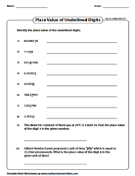 decimal place value worksheets
