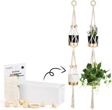 The macrame plant hangers you find very easily are mostly generic and poor quality plant hangers. Amazon Com Diy Macrame Kit 2 Tier Edition Makes Double Tier Macrame Plant Hangers With Easy To Follow Instructions For Adult Beginners To Decorate Your Home Kitchen Dining