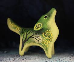 Wolf Figurine Animal Totem Sculpture Art Fantasy Moon Wanderer Polymer Clay And Resin Animals Ideas Polymer Clay Animals Sculpture Clay Clay Animals