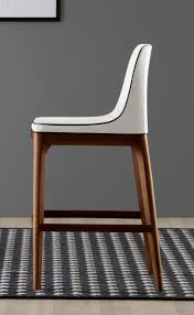 Mivida Bar Stool Canaletto Walnut Wood Base White Nubuck Leather Upholstery Dark Brown Creasing Buy Online At Best Price