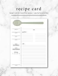 Recipe Card Printable Large Recipe Card 8 5x11 Recipe Page Full Sized Recipe Card Meal Prep And Recipe Book Templates Recipe Cards Template Recipe Cards