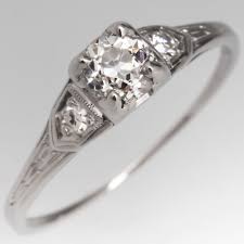 Engraved 1934 Antique Engagement Ring Old Euro Diamond Platinum Edwardian Engagement Ring Antique Antique Engagement Rings Vintage Engagement Rings