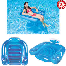 Inflatable Pool Chair 2 Cup Holders Floating Swimming Lake Lounge Seat Raft Blue Swimming Pool Floats Inflatable Pool Chair Pool