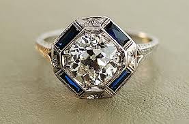 1920s Antique Engagement Ring With Center Diamond And Sapphire Accents Full Art Deco Engagement Ring Wedding Rings Vintage Vintage Jewelry