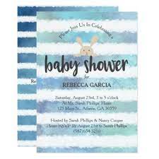 baby shower bunny blue white watercolor stripe invitation zazzle com bunny baby shower card baby shower baby shower invitations