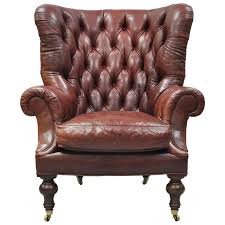 Oversized Lillian August Brown Tufted Leather English Chesterfield Wing Chair Leather Wing Chair Wingback Chair Tufted Leather