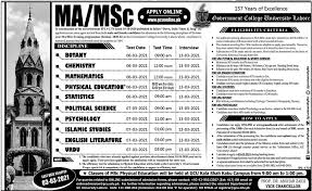 Rajasthan university msc admission apply online =〉 it is a very golden opportunity those individuals, who wish to get admission in the post graduates courses for academic year 2021. Government College Gc University Lahore Ma Msc Admission 2021
