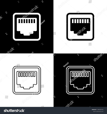 Set Network Port Cable Socket Icons Isolated On Black And White Background Lan Ethernet Port Sign Loc Black And White Background Icon Graphic Illustration