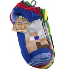 Details About Minecraft Youth Boys No Show Socks Sz 3 9 Large 5 Pair Multi Color