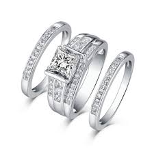 Featured ring is constructed with fine 925 sterling silver, and is lavishly plated with rhodium plating, giving it the perfect white goldtone look. Tinnivi Sterling Silver Princess Cut Created White Sapphire Vintage 3pc Women S Wedding Ring Set Tinnivi Jewelry