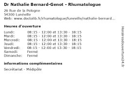 ᐅ Horaires d'ouverture „Dr Nathalie Bernard-Genot