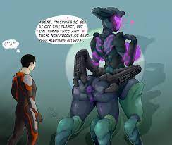 2019 4 arms al-an alien anus ass ass focus ass grab big ass  bioluminescence blush breasts centaur dialogue duo female genitals glowing  glowing body glowing breasts hand on butt