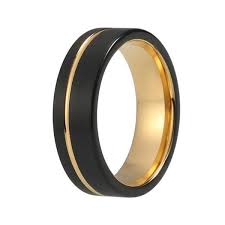 Black And Gold Wedding Band For Him Men S Two Tone Black Wedding Band Yellow Gold Inner Ring Offset Line Mens Gold Wedding Band Mens Yellow Gold Wedding Bands Gold Jewelry Outfits