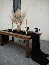 Black Hand Dyed Gauze Table Runner In 2020 Dark Wedding Theme Table Decor