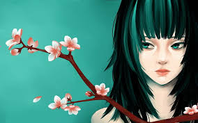 Spring, art, branch, cherry blossom, girl, green, flower, pink, vector, HD  wallpaper