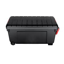This storage bin with wheels has molded grooves for easy stacking. Wheeled Storage Bins The Container Store