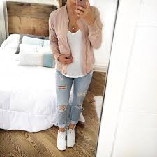 Instagram Photo By Kelly Cousineau May 6 2016 At 2 29am Utc Blush Pink Bomber Jacket Wash Jeans Outfit Jacket Outfits