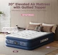 CHERIMOR Queen Air Mattress with Built-in Pump & Luxury Quilted Topper  (Washable&Detachable), 20" Raised Comfort, 800lb Support, 4.5 Min Fast  Inflate, ...