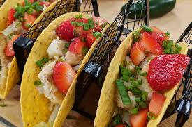 Fish taco with strawberry salsa. Fish Tacos With Strawberry Salsa