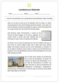 Arbeitsblatt Lesetext Zum Kalender Lesen Arbeitsblatter Kalender