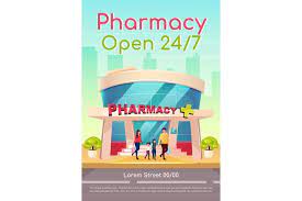 Pharmacy Open 24 7 Poster Flat Vector Template 775154 Flyers Design Bundles Poster Flat Flyer Business Card Logo
