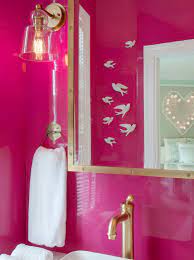 Pink and white towels finish off the lo Hot Pink Bathrooms Contemporary Bathroom Mas Design