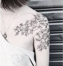 Black floral piece inked on arm by wpkorvis. 40 Black And White Floral Shoulder Tattoo Ideas