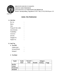 Asesmen/tes kepribadian serta minat bakat merupakan modul psikologi yang dirumuskan untuk melihat kecenderungan psikologis seseorang. Laporan Hasil Tes Psikologi