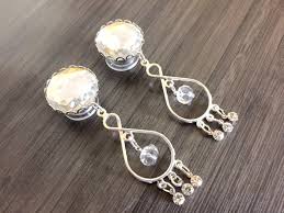 Silver Crystal Chandelier 1/2" Plugs Dangle Plugs 9/16 Inch Gauges 000g  7/16 Formal Wedding Bridal Dangly Ear Plugs 11mm 12mm 14mm