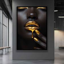 黒人女性のゴールドリップキャンバス